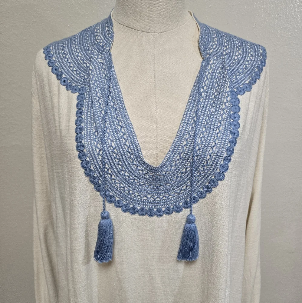 Mi Golondrina Beatriz Azul De Noel Caftan Maxi Dress Size Medium - Picture 6 of 12